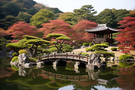 日本庭园建筑背景图片