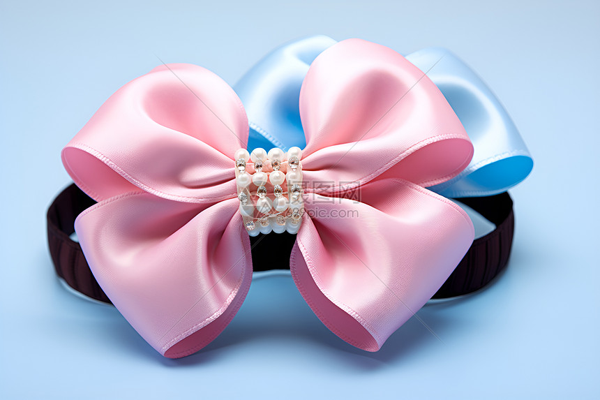 蓝粉色珍珠发夹图片