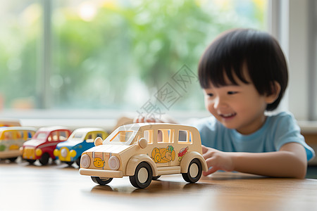 玩汽车的男孩背景图片