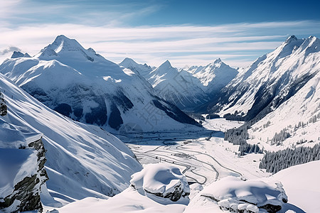 冰雪飘零的壮丽山景图片