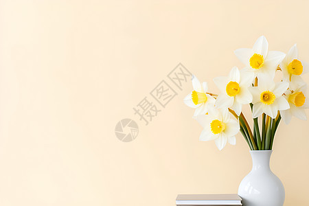 白色花瓶里插着黄色花朵图片