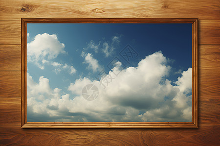 墙壁上的蓝天白云挂画背景图片