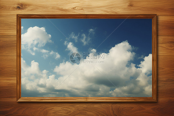 墙壁上的蓝天白云挂画图片