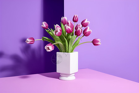 花瓶中的紫色花束图片