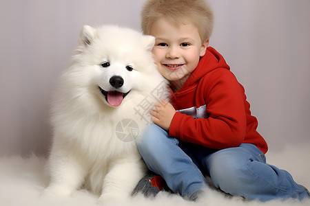 男孩抱着狗狗图片