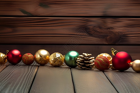 木板上的圣诞装饰品背景图片