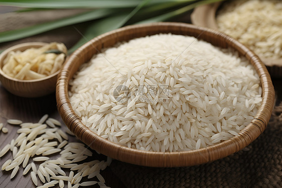 竹篮中健康的大米图片