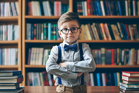 书架前的小男孩背景图片