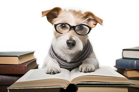 学习看书的小狗背景图片