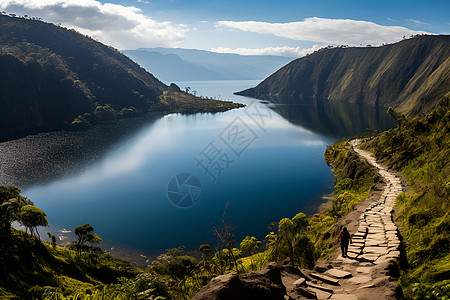 岛屿上的火山湖图片