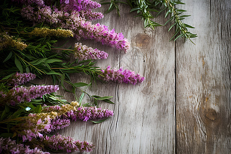 木板上漂亮的紫罗兰图片
