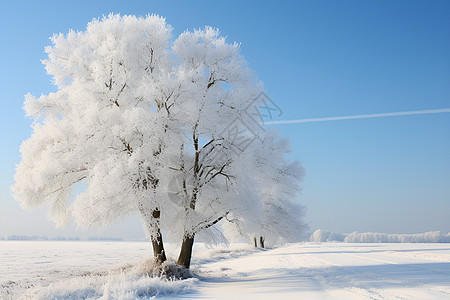 蔚蓝天空下的积雪孤树图片