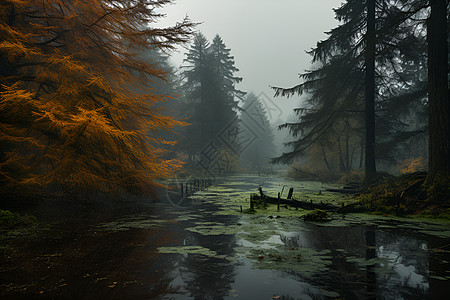 秋日的湿地森林背景图片