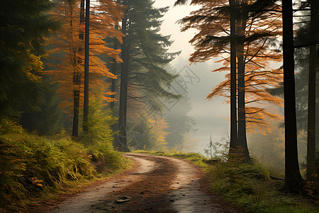 山林雾霾中的路径背景图片