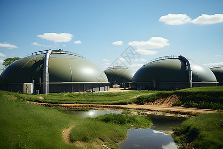 绿色工厂大型罐背景图片