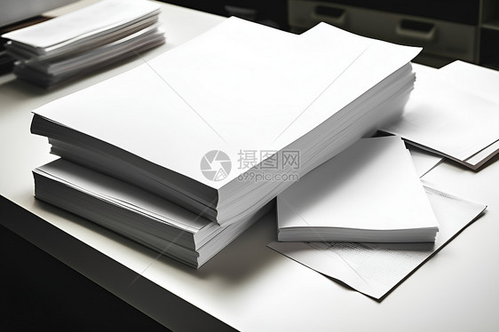 桌面上堆放的白纸图片