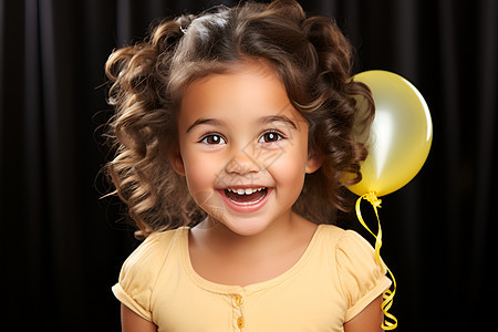 小女孩拿着黄色气球图片