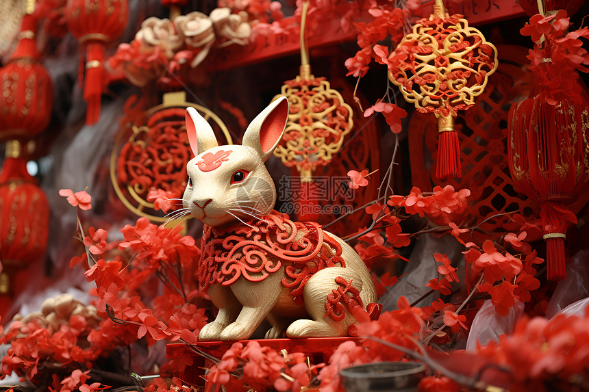 红色兔年春节装饰图片
