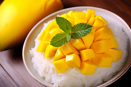 健康的食物芒果饭背景图片