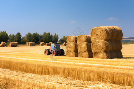 乡村麦田中的麦秸秆图片