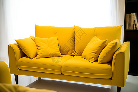 黄色沙发上的抱枕图片