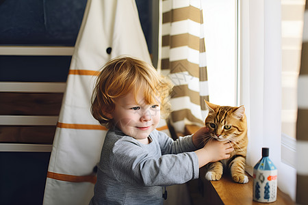猫玩耍抱着猫的可爱儿童背景