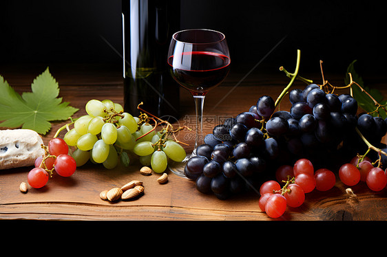 美味的葡萄和酒水图片