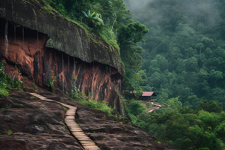 森林的峡谷道路背景图片