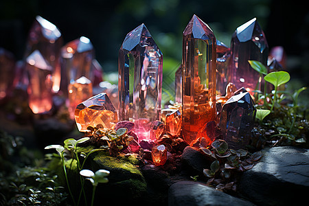 草地石头中的水晶背景图片