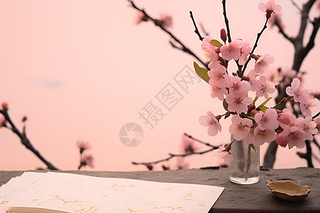 粉色花朵和便签本图片