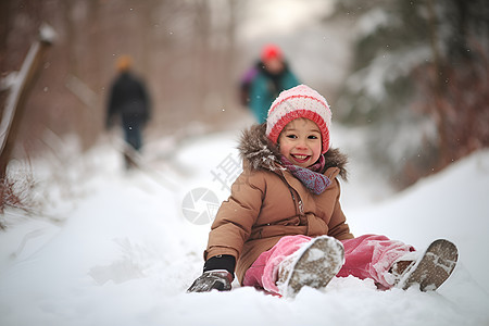 快乐滑雪的小女孩背景图片