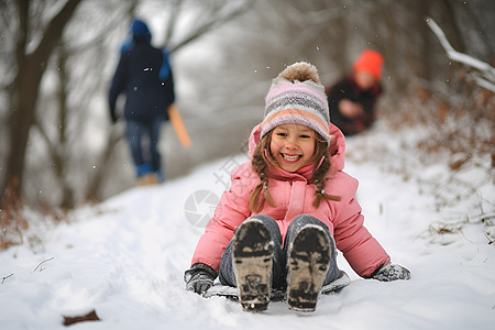 冬日滑雪的小女孩背景图片