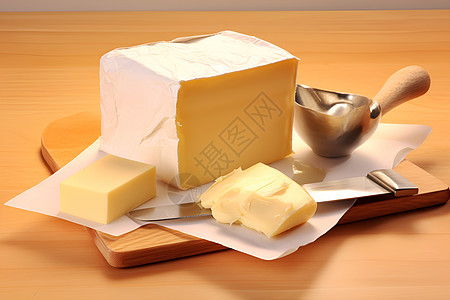 餐桌上的乳酪与黄油图片