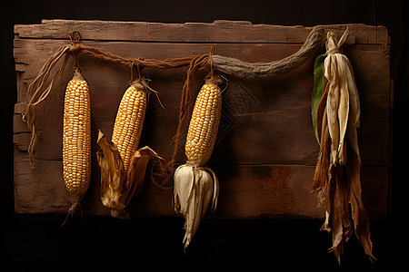 木板上的玉米背景图片