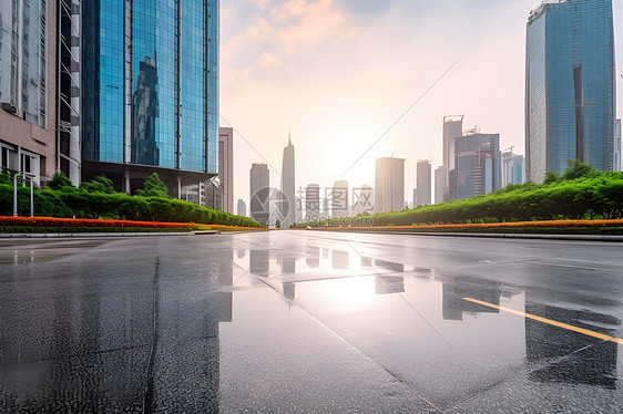 繁华都市空旷的公路图片