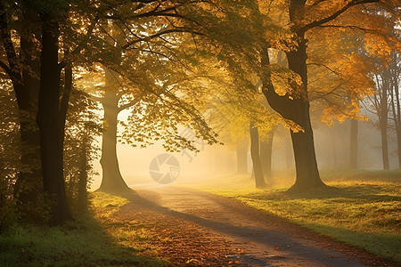 秋季森立中的光芒图片