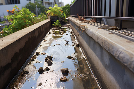 建筑房屋上肮脏的水池图片