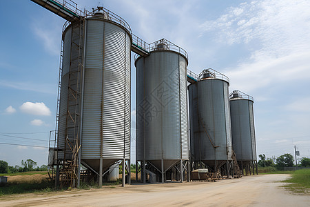 粮仓建筑户外的筒仓建筑背景