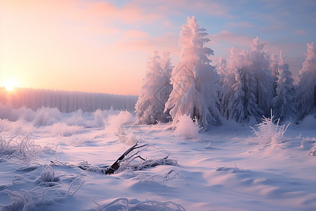 冬日林间的雪景图片