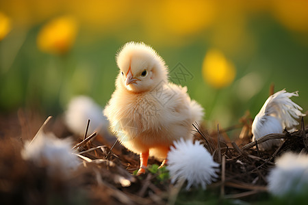 一只小鸡宝宝在草地上图片