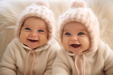 双胞胎欢乐微笑的近距离特写图片