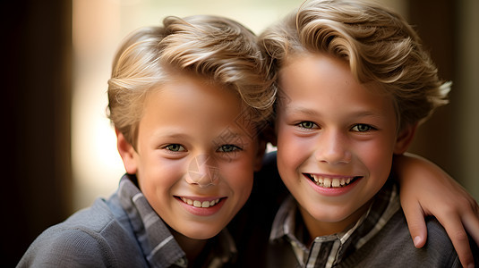 双胞胎兄弟微笑合影背景图片