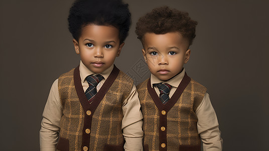 双胞胎兄弟在黑色背景下图片