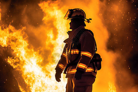 火焰背景下的消防员图片