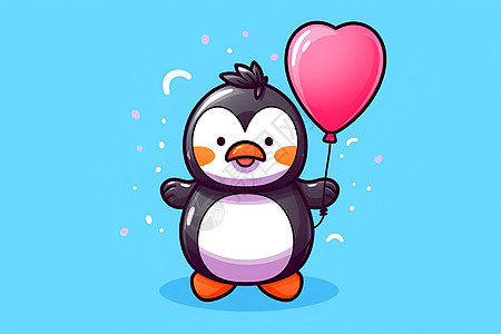 拿着气球的卡通企鹅图片