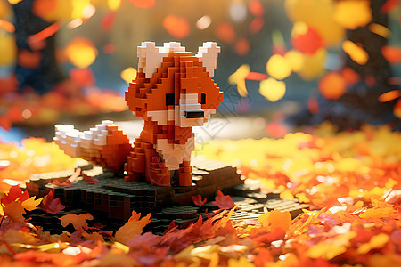 叶子石头上的狐狸图片