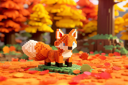 秋季积木中的狐狸图片