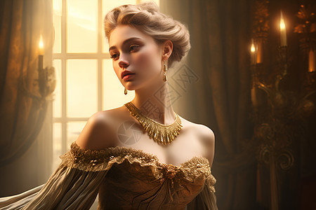 古典美女穿着宫廷长裙背景图片