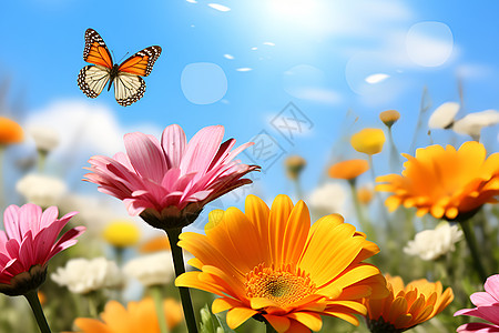 蝴蝶翩翩飞舞在花丛中图片