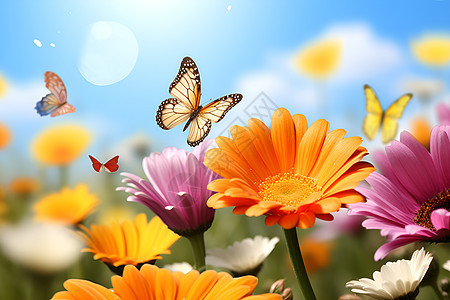 鲜花丛中的蝴蝶图片